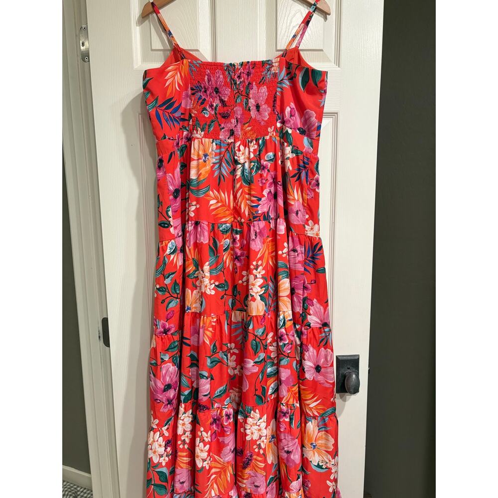 ELIZA J Tropical Red Orange Bow Top Maxi Dress Size 18 Sleeveless Resort - Picture 4 of 4